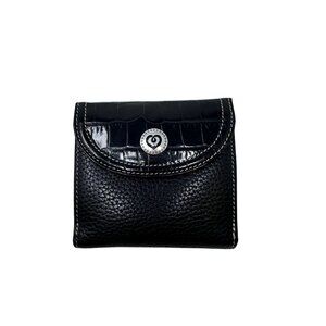 Brighton Womens Leather Tri Fold Wallet With Crossbody Strap Black